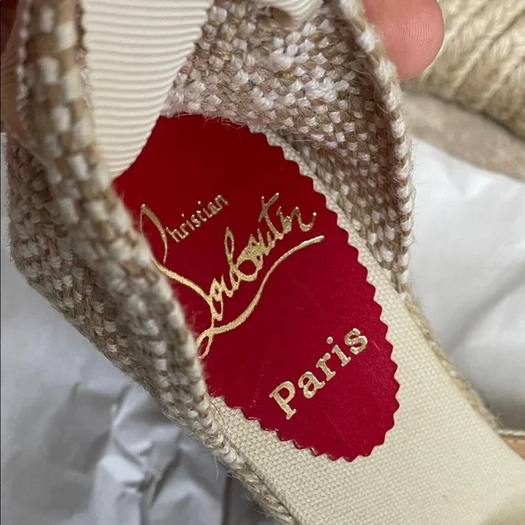 New Christian Louboutin Brigitte Cream Espadrille 5 Wedges 35 - Picture 16 of 17